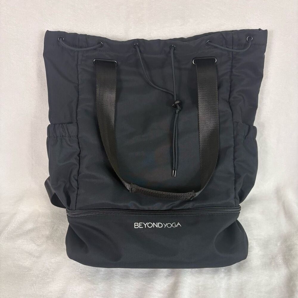 Beyond Yoga Black Drawstring Top Tote Backpack Bag Medium